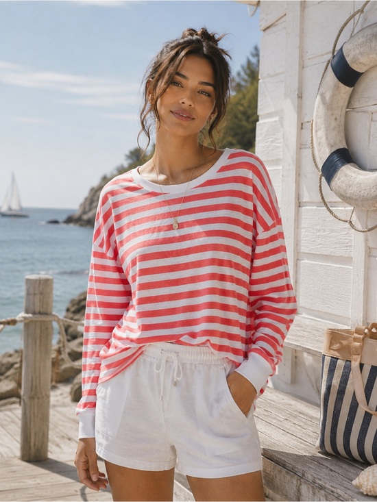 J. Crew Tops - J. Crew Striped Long Sleeve Slub Cotton Mariner Nautical Long Sleeve Tee Size L
